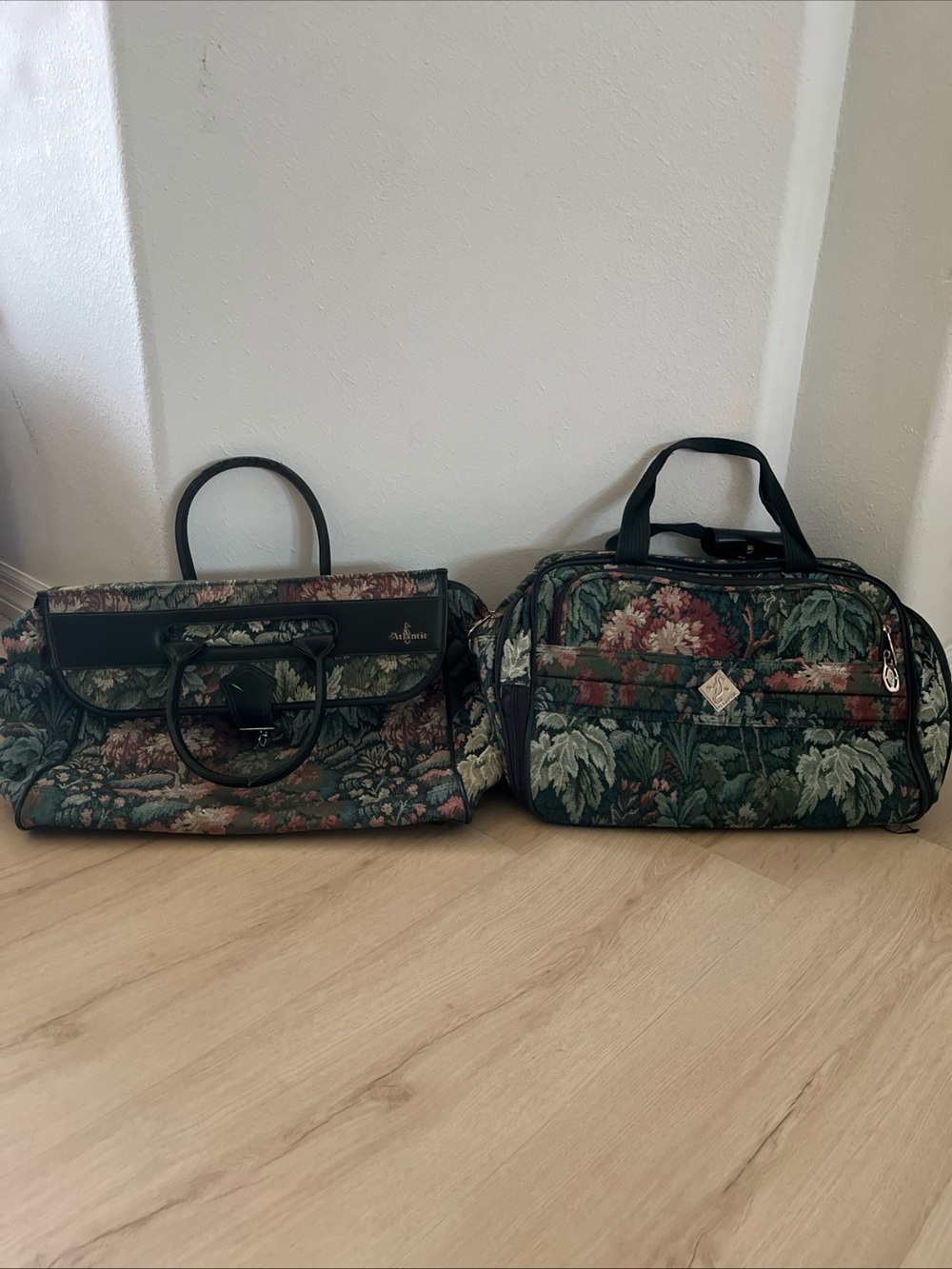 Vintage Atlantic Floral Tapestry Overnight Travel Duffel Bag Weekender Set Of 2